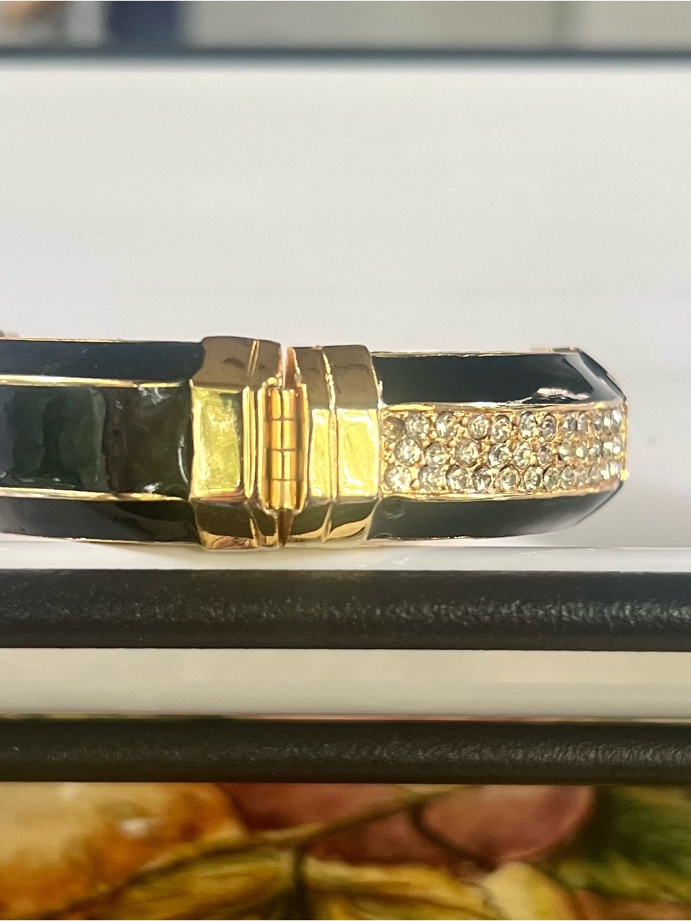 Valentino Gold and Black Enamel Bangle Bracelet withCrystal Pavé - Picture 5 of 11